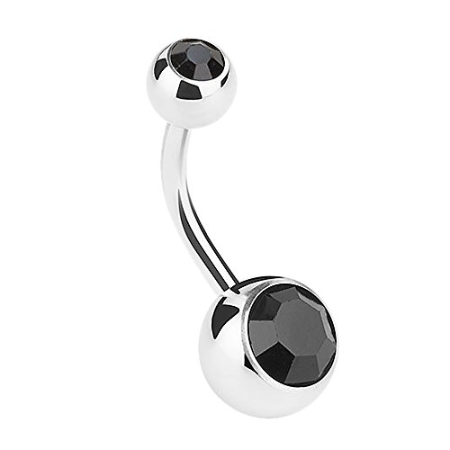Piersando Bauchnabelpiercing Piercing Stecker Gebogen Bauch Banane mit Doppel Kristall Kugel Perlen 1,6mm x 10mm x 5mm Schwarz Piersando Bauchnabelpiercing Piercing Stecker Gebogen Bauch Banane mit Doppel Kristall Kugel Perlen 1,6mm x 10mm x 5mm Schwarz von Piersando