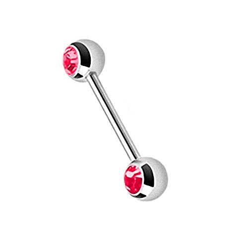 Piersando Brustwarzen Piercing Intimpiercing Nippelpiercing Brust Nippel Intim Barbell mit Hantel Doppel Front Kristall Kugel 1,6mm x 12mm x 5mm Silber Rot von Piersando