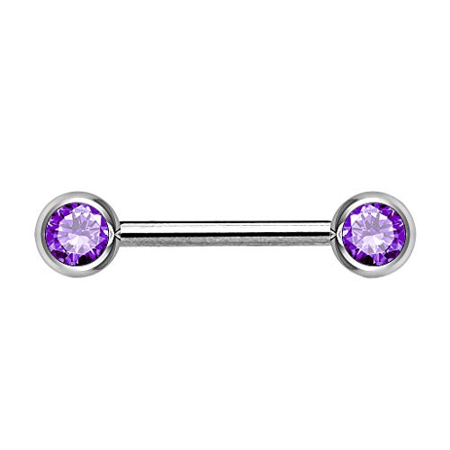 Piersando Brustwarzen Piercing Intimpiercing Nippelpiercing Brust Nippel Intim Barbell mit Hantel Doppel Front Kristall Kugel 1,6mm x 12mm x 5mm Silber Violett von Piersando