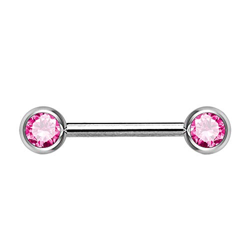 Piersando Brustwarzen Piercing Intimpiercing Nippelpiercing Brust Nippel Intim Barbell mit Hantel Doppel Front Kristall Kugel 1,6mm x 14mm x 5mm Silber Pink von Piersando