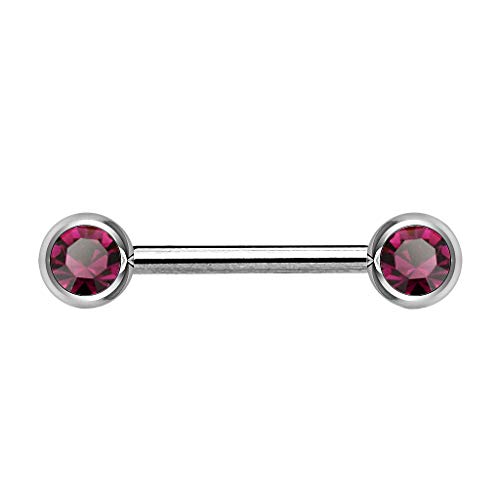 Piersando Brustwarzen Piercing Intimpiercing Nippelpiercing Brust Nippel Intim Barbell mit Hantel Doppel Front Kristall Kugel 1,6mm x 16mm x 6mm Silber Lila von Piersando