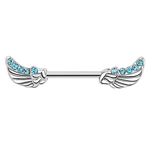 Piersando Brustwarzen Piercing Intimpiercing Nippelpiercing Brust Nippel Intim Brustwarzenpiercing Barbell Stab mit Engelsflügel Kristall 14mm Aqua Piersando Brustwarzen Piercing Intimpiercing Nippelpiercing Brust Nippel Intim Brustwarzenpiercing Barbell Stab mit Engelsflügel Kristall 14mm Aqua von Piersando