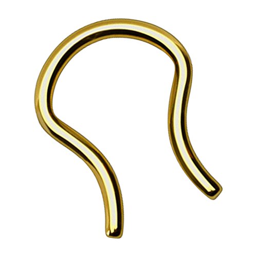 Piersando Fake Piercing Retainer Hoop Ring Nasenring gebogen Hufeisen für Septum Tragus Helix Nase Lippe Ohr Intim Nippel Brust Nasenpiercing Gold 2,0mm von Piersando
