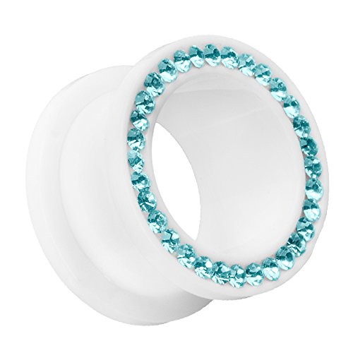 Piersando Flesh Tunnel Ohr Plug Piercing Ohrpiercing Schraub Ohrtunnel Kunststoff mit Strass Kristallen Weiß Aqua 6 mm von Piersando