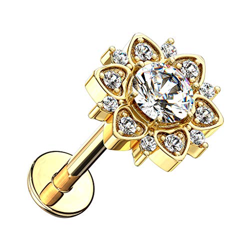 Piersando Ohr-Piercing 316 L Chirurgenstahl mit Kristall Glitzer Stein Tragus Helix Labret Lippe Knorpel Stab Stecker Blume Gold 6mm Piersando Ohr-Piercing 316 L Chirurgenstahl mit Kristall Glitzer Stein Tragus Helix Labret Lippe Knorpel Stab Stecker Blume Gold 6mm von Piersando