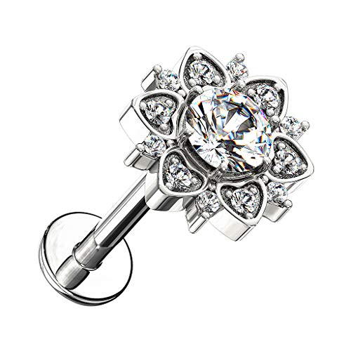 Piersando Ohr-Piercing 316 L Chirurgenstahl mit Kristall Glitzer Stein Tragus Helix Labret Lippe Knorpel Stab Stecker Blume Silber 8mm Piersando Ohr-Piercing 316 L Chirurgenstahl mit Kristall Glitzer Stein Tragus Helix Labret Lippe Knorpel Stab Stecker Blume Silber 8mm von Piersando