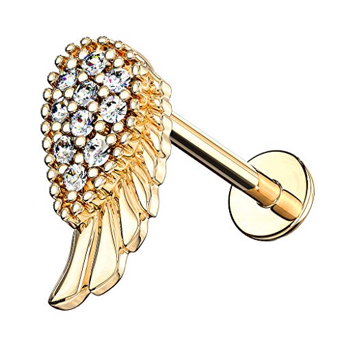 Piersando Ohr-Piercing 316 L Chirurgenstahl mit Kristall Glitzer Stein Tragus Helix Labret Lippe Knorpel Stab Stecker Engelsflügel Gold 6mm Piersando Ohr-Piercing 316 L Chirurgenstahl mit Kristall Glitzer Stein Tragus Helix Labret Lippe Knorpel Stab Stecker Engelsflügel Gold 6mm von Piersando
