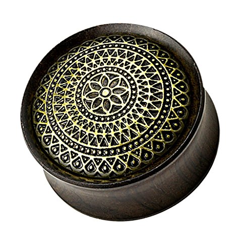 Piersando Ohr Plug Piercing Flesh Tunnel Ohrplug Ohrpiercing Organic Sattel Holz Ebenholz Gitter Muster Blume Schwarz Gold 25mm Piersando Ohr Plug Piercing Flesh Tunnel Ohrplug Ohrpiercing Organic Sattel Holz Ebenholz Gitter Muster Blume Schwarz Gold 25mm von Piersando