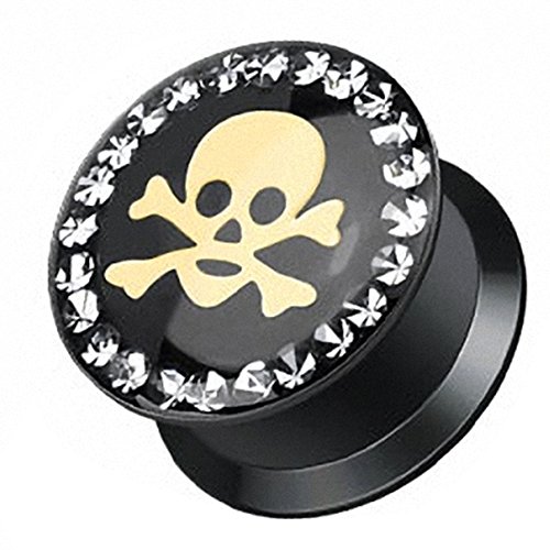 Piersando Ohr Plug Piercing Kunststoff Motiv Comic Picture Flesh Tunnel Ohrplug mit Schraub Totenkopf Pirat mit Kristall Schwarz 6mm Piersando Ohr Plug Piercing Kunststoff Motiv Comic Picture Flesh Tunnel Ohrplug mit Schraub Totenkopf Pirat mit Kristall Schwarz 6mm von Piersando