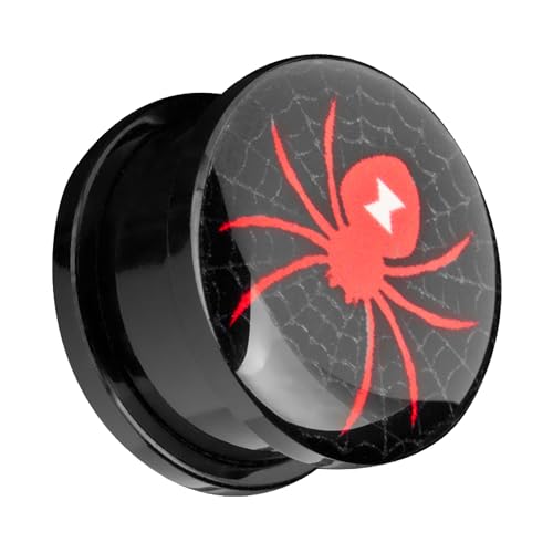 Piersando Ohr Plug Schraub Piercing Kunststoff Motiv Comic Picture Flesh Tunnel Ohrplug Schraubverschluss mit Spinne Spider Rot Schwarz 14mm von Piersando