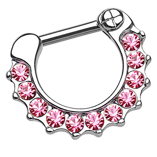 Piersando Piercing Ring für Septum Tragus Helix Ohr Nase Lippe Brust Intim Nasenpiercing Ohrpiercing Clicker Bar Spikes und Kristalle 1,2mm Pink von Piersando