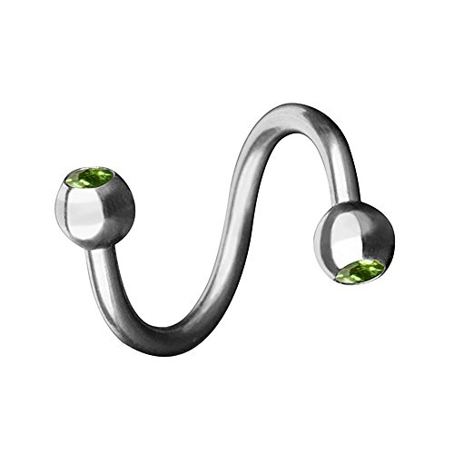 Piersando Piercing Spirale Stab Gebogen Twist Doppel Kristall Kugel für Lippen Lippe Labret Lippenpiercing Ohr Tragus Helix Ohrpiercing Silber Grün 1,2mm x 8mm x 3mm Piersando Piercing Spirale Stab Gebogen Twist Doppel Kristall Kugel für Lippen Lippe Labret Lippenpiercing Ohr Tragus Helix Ohrpiercing Silber Grün 1,2mm x 8mm x 3mm von Piersando