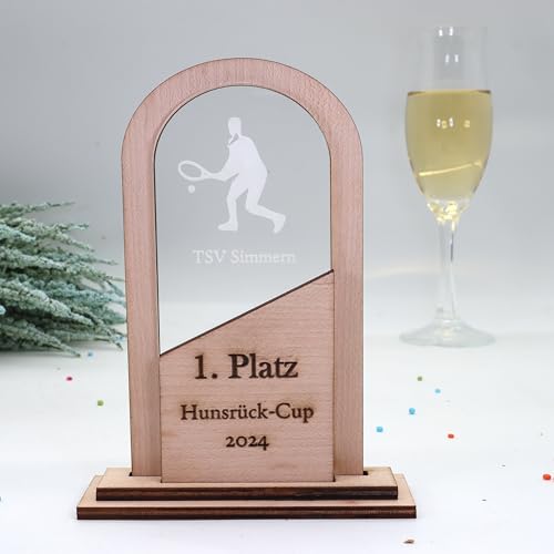 Pila Stone Moderne edle Trophäe, personalisiert mit eigenem Text Grafik oder Logo, aus Acrylglas mit Edelshoz Sockel, Personalisierte Gravur - Pokal - Auszeichnung - Elegant für Jubiläum (260x140 mm) von Pila Stone