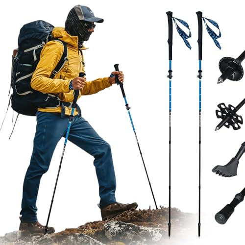 Nordic Walking Stöcke, 110-130cm Faltbar Wanderstöcke, Walking Stöcke 1 Paar mit All Terrain Zubehör, Ultraleicht Stoßdämpfend Zusammenklappbare Gehstöcke für Zum Wandern Camping (Blau) von Pilipane