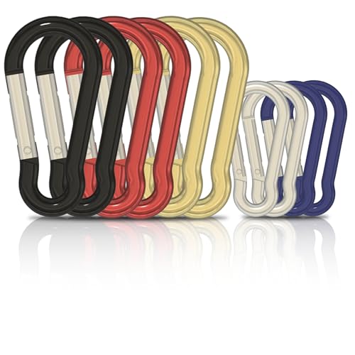 PinPro 10er Set Alu-Karabiner bunt | je 2 in Schwarz, Rot, Gold, Silber und Blau | 4,8g besonders leicht | ideal für Ausflüge zum campen und wandern von PinPro