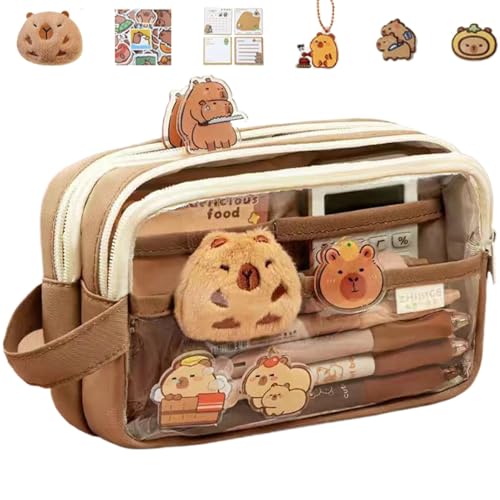 Kawaii Pencil Case, 1 Set Capybara Pencil Case, 7.7x4.7x2.8 Reißverschlüsse Netter Kawaii Bleistift Beutel mit klarem vorderen Fensterkapybara -Schulmaterial unterteilt von Pineeseatile