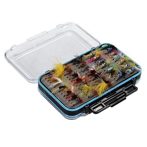 Pineeseatile Fischerköder Set 64pcs Trockenfliegen Basslachsforellen Fliegen Fliegen und Streamer Fly Fishing Flies Kit wasserdichte Fliegenbox für Forellenfischereifliegen von Pineeseatile