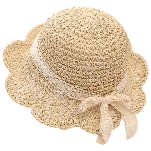 Pineeseatile Kleinkindeimer Hut Baby Mädchen Hüte mit Bogenblumen Kleinkind Strohhut gewebter Kuppel Kleinkind Sonnenhut breiter Krempel Sonnenschutz atmungsablöser Sommer Baby Beach Hut, Beige von Pineeseatile