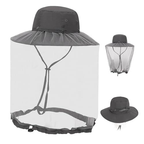 Pineeseatile Sun Hat Mosquiton Net Sun Hut mit Netz mit winddichtem Seil Sommer Moskitonetz Hut für Frauen Männer Bienenwächter Hut mit 4 atmungsaktiven Löchern für Gartenarbeit im Freien dunkelgrau von Pineeseatile