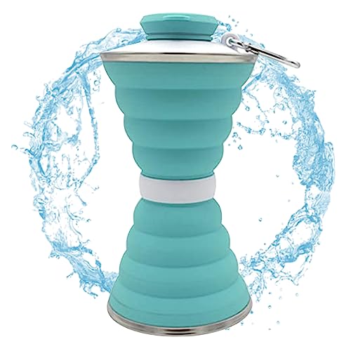 Pineeseatile Travel Wasserflasche Zusammenklappbarer Wasserflasche 500 ml Faltbare Wasserflasche Silikon-Wasserflasche mit Karabiner und Leckdofter Campingbecher für Außenaktivität hellgrün von Pineeseatile