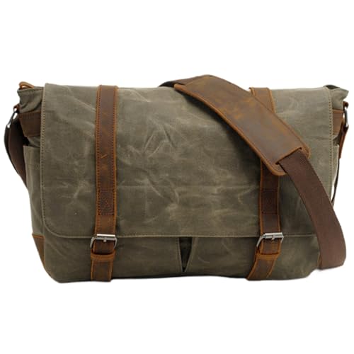 Satchel Bag Men Messenger Bag große Kapazität Herren Umhängetasche 15 '' wasserdichte Leinwand Messengerbeutel Vintage Rugged Satchel Bag Crossbody Tasche für Reisebotten College Green von Pineeseatile