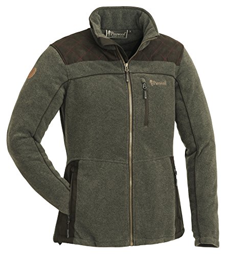 PINEWOOD Damen Diana Exclusiv Fleece Jacke, Oliv Melange/Wildlederbraun, 2XL von Pinewood