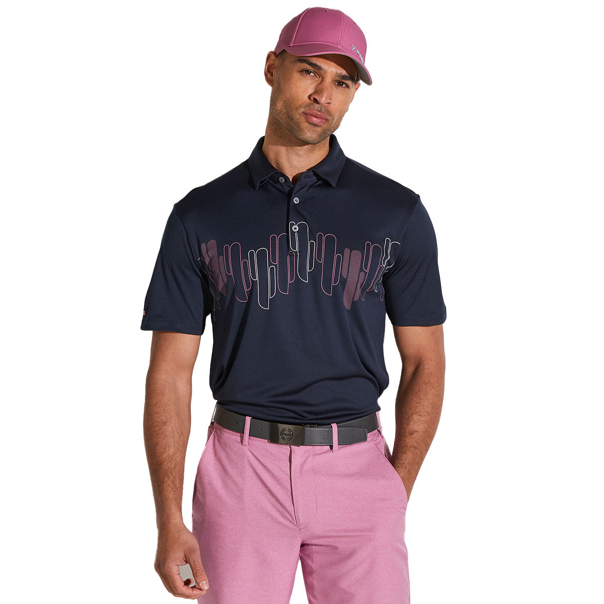 PING Men's Arizona Cactus Print Golf Polo Shirt, Mens, Navy blue, Large | American Golf von Ping