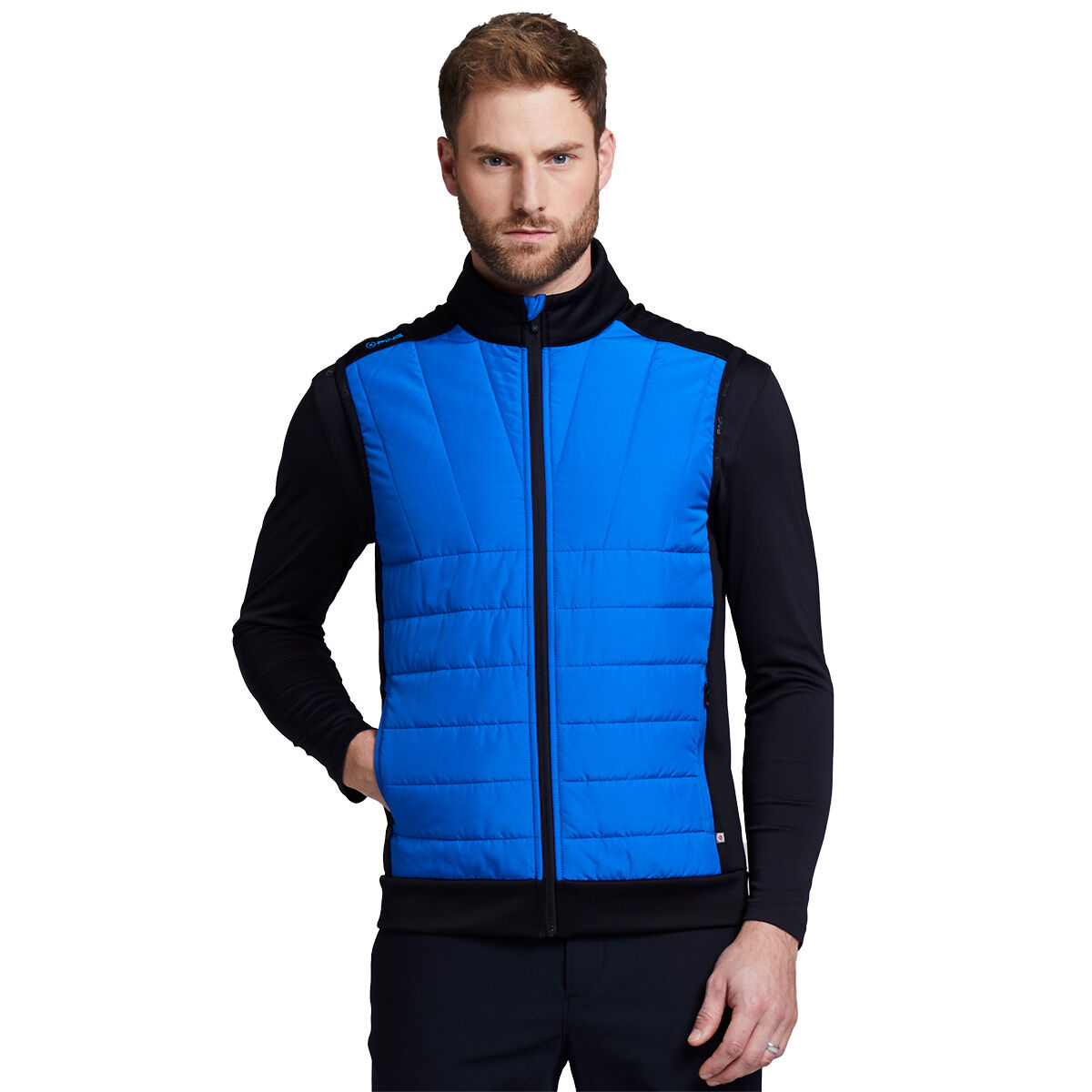 PING Men's Blue and Black Comfortable Quilted Vernon Hybrid Golf Gilet, Size: XXL | American Golf von Ping