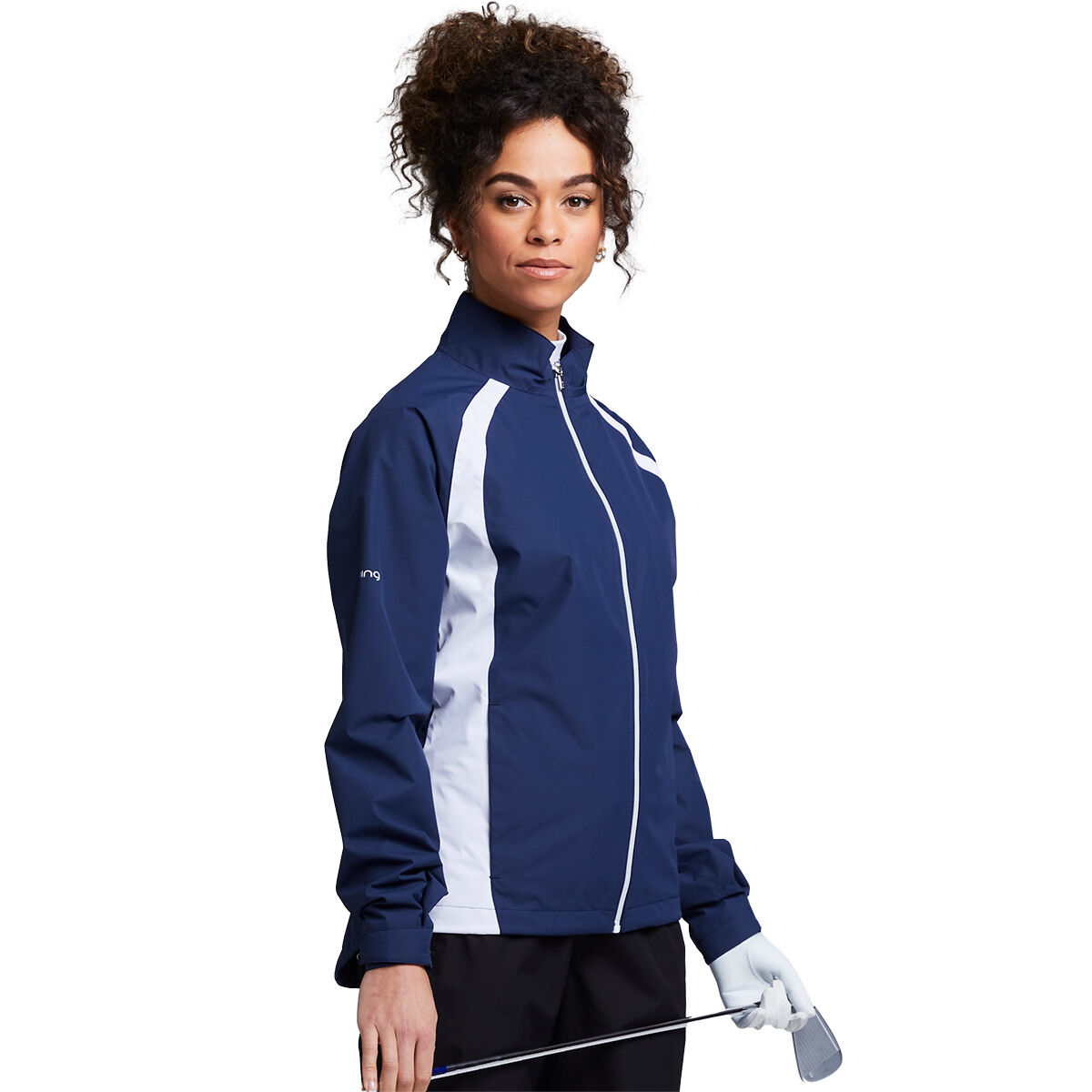 PING Women's Blue and White Lightweight Freda Full Zip Waterproof Golf Jacket, Size: 12 | American Golf von Ping
