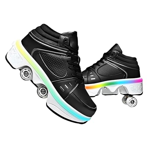 Pinkskattings@ Damen Und Mädchen Rollschuhe ，Schuhe Mit Rollen fuir Jungen Und Herren,Sneakers und Rollen Skate Shoes 2-in-1，Kinderschuhe Skateboard Schuhe (Black, EU42) von Pinkskattings@