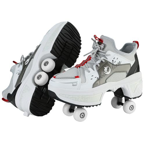 Schuhe mit Rollen für Mädchen und Damen, Kinder Rollschuhe, Verstellbar Roller Skates Shoes für den Außenbereich, Rolschaats und Sneakers 2 in 1 (O, EU36) von Pinkskattings@