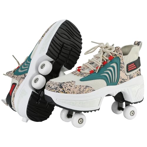 Schuhe mit Rollen für Mädchen und Damen, Kinder Rollschuhe, Verstellbar Roller Skates Shoes für den Außenbereich, Rolschaats und Sneakers 2 in 1 (P, EU39) von Pinkskattings@