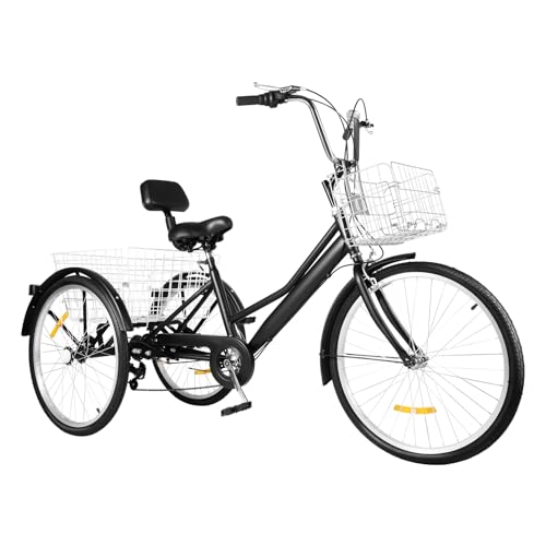 Pinuox 24 Zoll 7 Gang Dreirad für Erwachsene mit Vorderen und Hinteren Korb 3-Rad Fahrrad mit Rückenlehne für Senioren Damen und Herren, bis 120 kg Pinuox 24 Zoll 7 Gang Dreirad für Erwachsene mit Vorderen und Hinteren Korb 3-Rad Fahrrad mit Rückenlehne für Senioren Damen und Herren, bis 120 kg von Pinuox