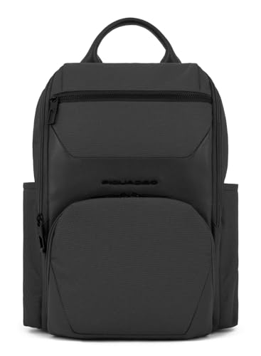 PIQUADRO, Computer und iPad® Backpack aus recyceltem Stoff mit Sternumriemen, Anti-Theft Kabel, Tasche für Flasche und RFID-Schutz, Schwarz, Schwarz, M, 0 Stk von Piquadro