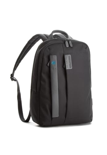 PIQUADRO P16 Kleiner Rucksack aus Stoff und Leder für 14 Zoll (35,6 cm) mit zwei Fächern, Schwarz, Taglia unica, Business PIQUADRO P16 Kleiner Rucksack aus Stoff und Leder für 14 Zoll (35,6 cm) mit zwei Fächern, Schwarz, Taglia unica, Business von Piquadro