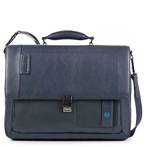Piquadro P16 Aktentasche mit Klappe und Erweiterung, aus Leder und Stoff Piquadro P16 Aktentasche mit Klappe und Erweiterung, aus Leder und Stoff von Piquadro