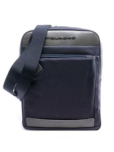 Tasche aus Leder und Stoff, Blaugrau, Leder- und Stofftasche von Piquadro