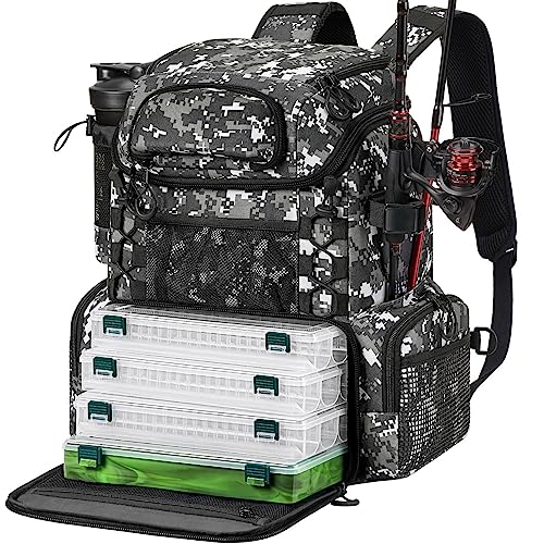 Piscifun Angelausrüstungsrucksack mit 4 Tackle-Boxen, Rutenhalter, wasserdichter Regenschutz, Flaschenhalter, 27 l großer Stauraum, wasserdichte Angelausrüstungstasche für Angelausrüstung, Camping, Piscifun Angelausrüstungsrucksack mit 4 Tackle-Boxen, Rutenhalter, wasserdichter Regenschutz, Flaschenhalter, 27 l großer Stauraum, wasserdichte Angelausrüstungstasche für Angelausrüstung, Camping, von Piscifun