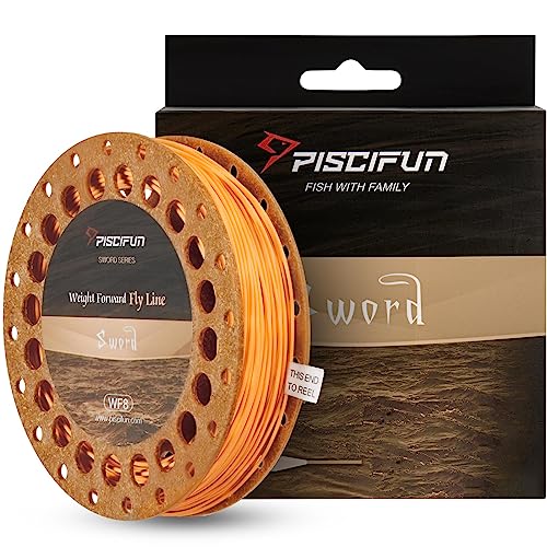 Piscifun Sword Weight Forward Schwimmende Fliegenfischschnur mit geschweißter Schlaufe, WF6wt, 30,5 m, Orange von Piscifun