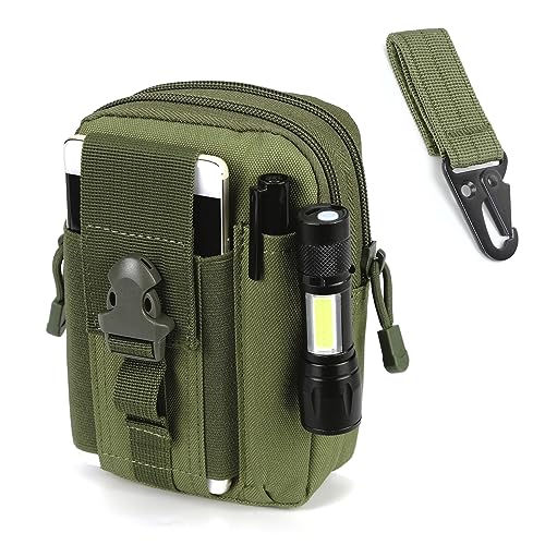 PISCORUSH Taktische Hüfttaschen, MOLLE EDC Hüfttasche Outdoor Gürteltasche Bauchtasche Handytasche Tragetasche für Smartphone, Kompakt und leicht (Mit Gurtbandkarabiner, Olivgrün) von Piscorush