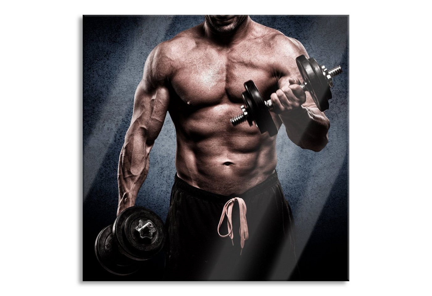 Pixxprint Glasbild Starker Bodybuilder mit Hantel, Starker Bodybuilder mit Hantel (1 St), Glasbild aus Echtglas, inkl. Aufhängungen und Abstandshalter von Pixxprint