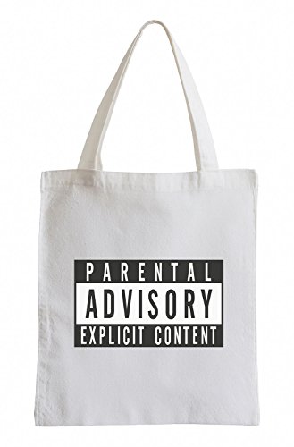 Pixxprint J.Roxx Parental Advisory Explicit Content Fun Jutebeutel Sporttasche, WeiÃŸ von Pixxprint