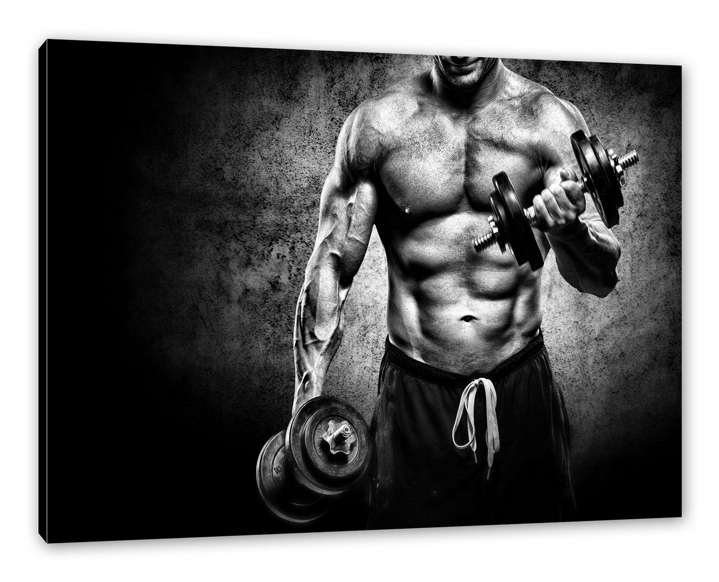 Pixxprint Leinwandbild Starker Bodybuilder mit Hantel, Starker Bodybuilder mit Hantel (1 St), Leinwandbild fertig bespannt, inkl. Zackenaufhänger von Pixxprint