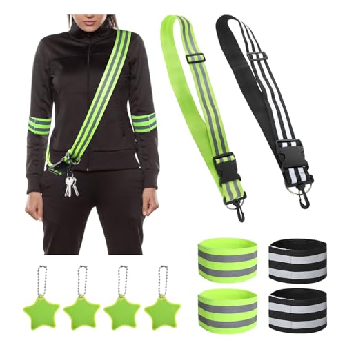 Reflektoren Kleidung Set - mit 2er Reflektierende Gürtel Einstellbar - 4er Elastische Reflektorband und 4er Reflektor Anhänger - Reflektierendes Sicherheitsarmband für Joggen Radfahren Hundewandern Reflektoren Kleidung Set - mit 2er Reflektierende Gürtel Einstellbar - 4er Elastische Reflektorband und 4er Reflektor Anhänger - Reflektierendes Sicherheitsarmband für Joggen Radfahren Hundewandern von Piymnys