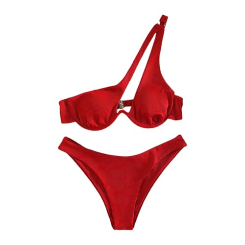 Pjeghbvop Damen Schulter-Badebekleidungs-Set, 2-teilig, einfarbig, hoher Schnitt, Bikinis-Set, Push-Up-Bikinis, Badeanzüge von Pjeghbvop