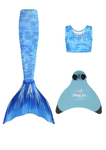 Planet Mermaid Mädchen Kinder 2 Stück Lebendige Farbe Starter Schwimmen Meerjungfrau Schwanz & Verschleißfeste Magic Fin Monoflosse enthalten, Starbright Princess, 11-12 Jahre von Planet Mermaid