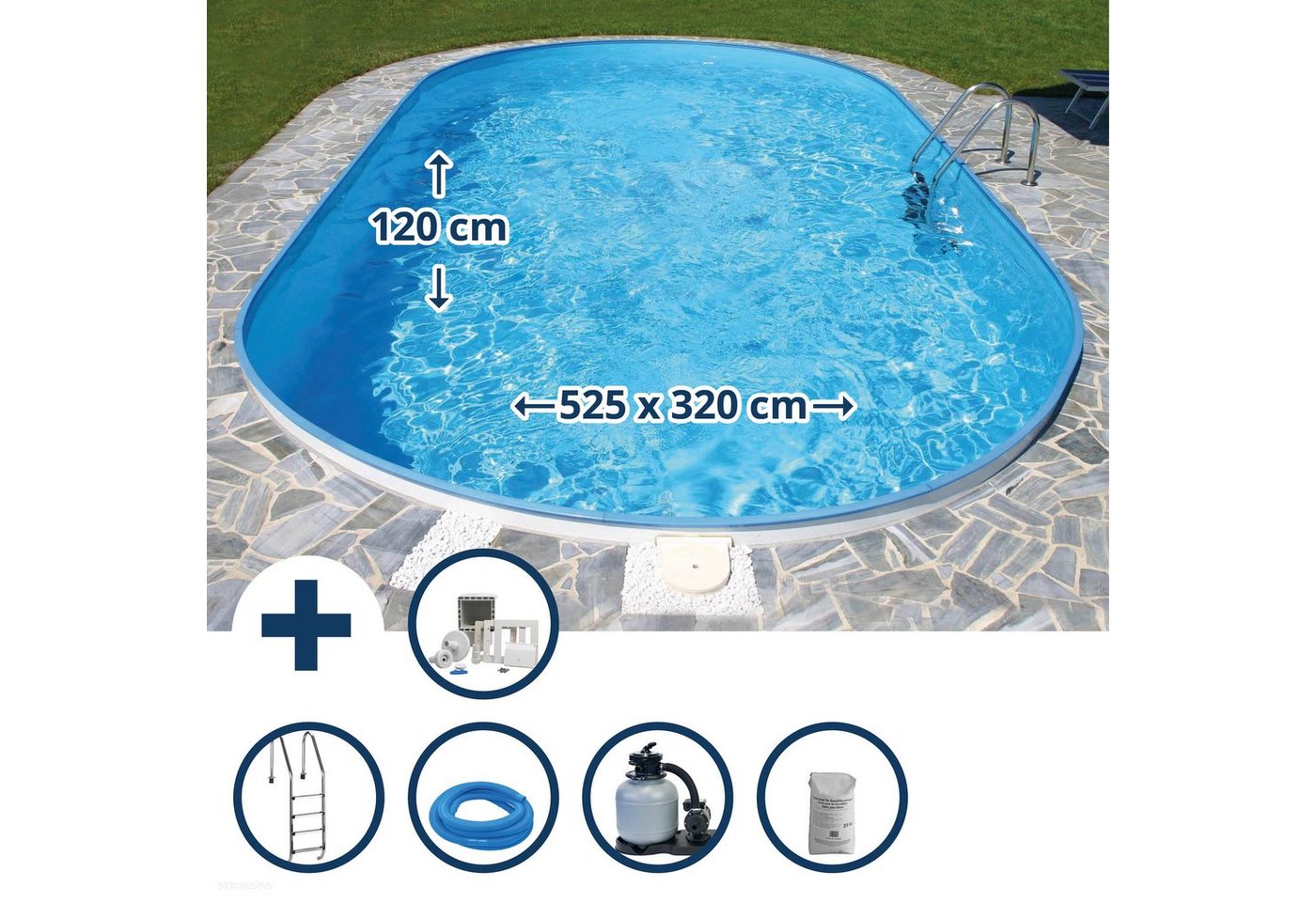 Planet Pool Ovalpool Stahlwandpool Set oval Fererra 525x320x120 cm, Sta (Komplett-Set), verzinkte Stahlwand von Planet Pool