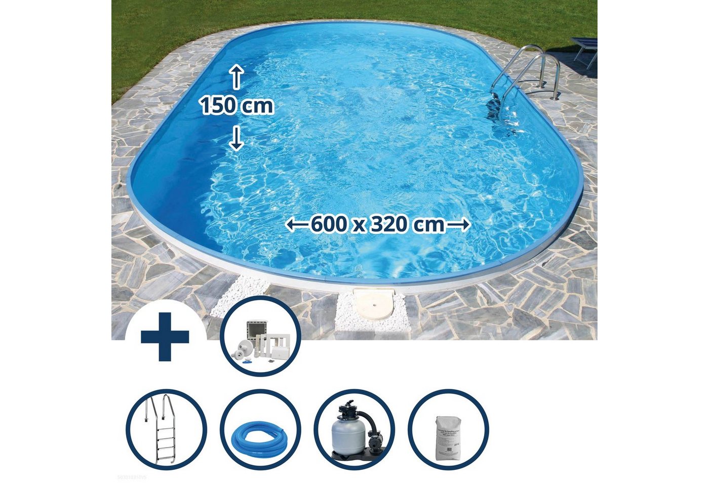 Planet Pool Ovalpool Stahlwandpool Set oval Fidschi 600x320x150 cm, Sta (Komplett-Set), verzinkte Stahlwand von Planet Pool