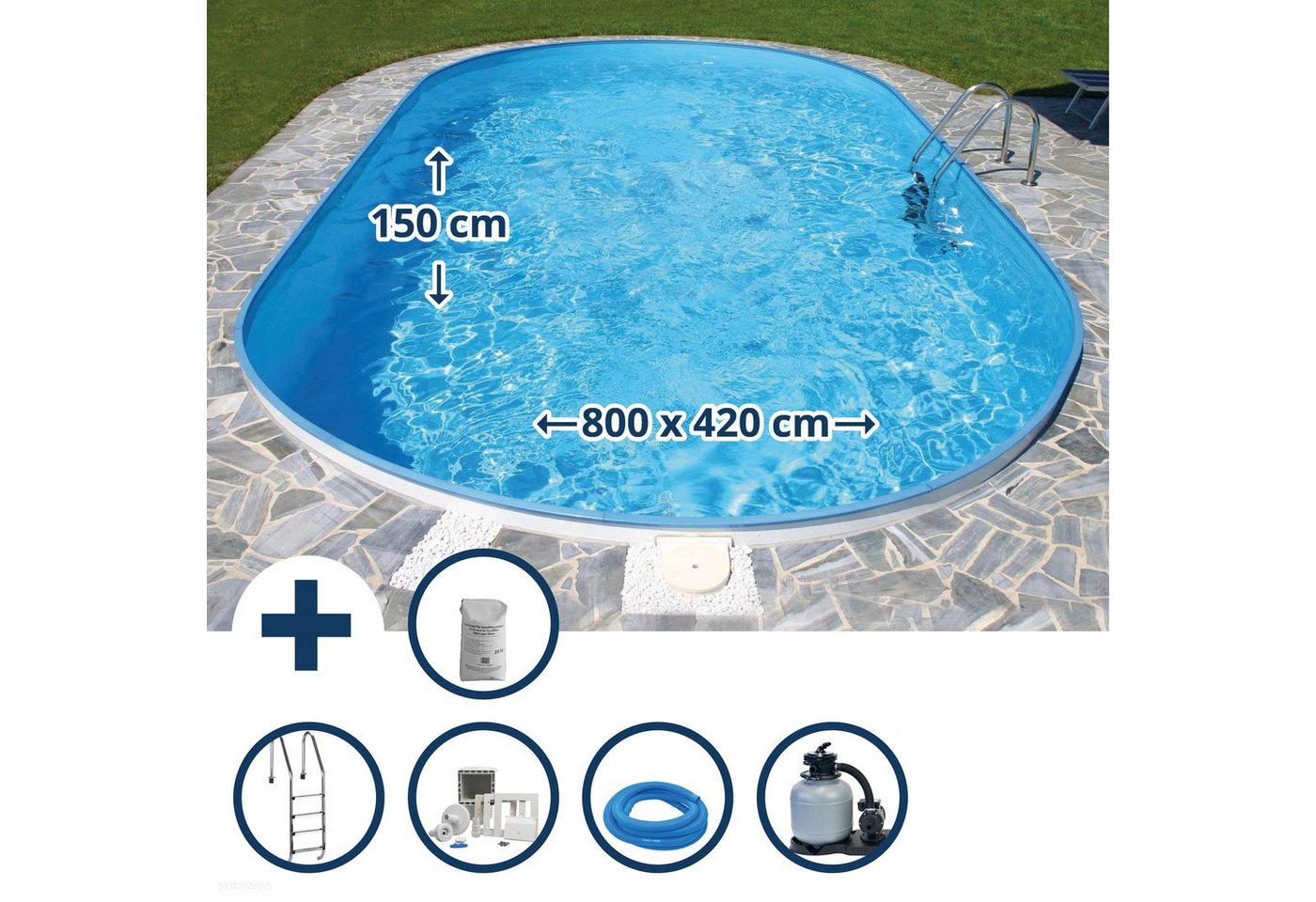 Planet Pool Ovalpool Stahlwandpool Set oval Flamingo 800x420x150 cm, St (Komplett-Set), verzinkte Stahlwand von Planet Pool