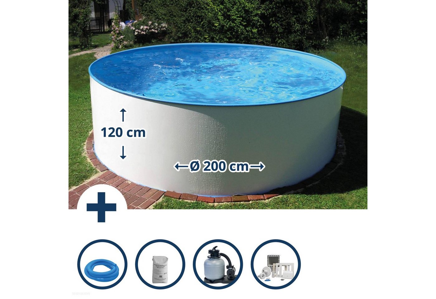 Planet Pool Rundpool Stahlwandpool Set rund Bologna 200x120 cm, Stahl 0 (Beckenset), verzinkte Stahlwand von Planet Pool